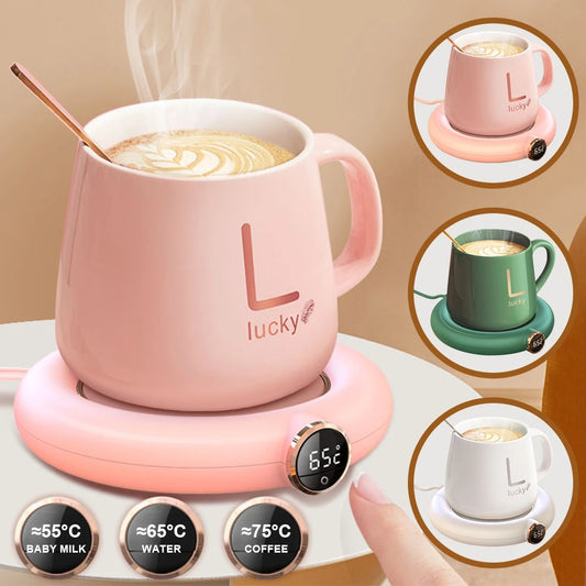 USB Electric Mug Warmer Plate with LED Display – Adjustable 3-Level Heating for Home & Office